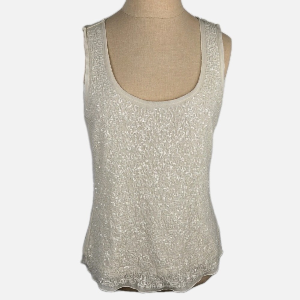 Chico's Ivory Sequin Tank Top Size 1 Womens M 8-10 Lined Party Bling Shirt